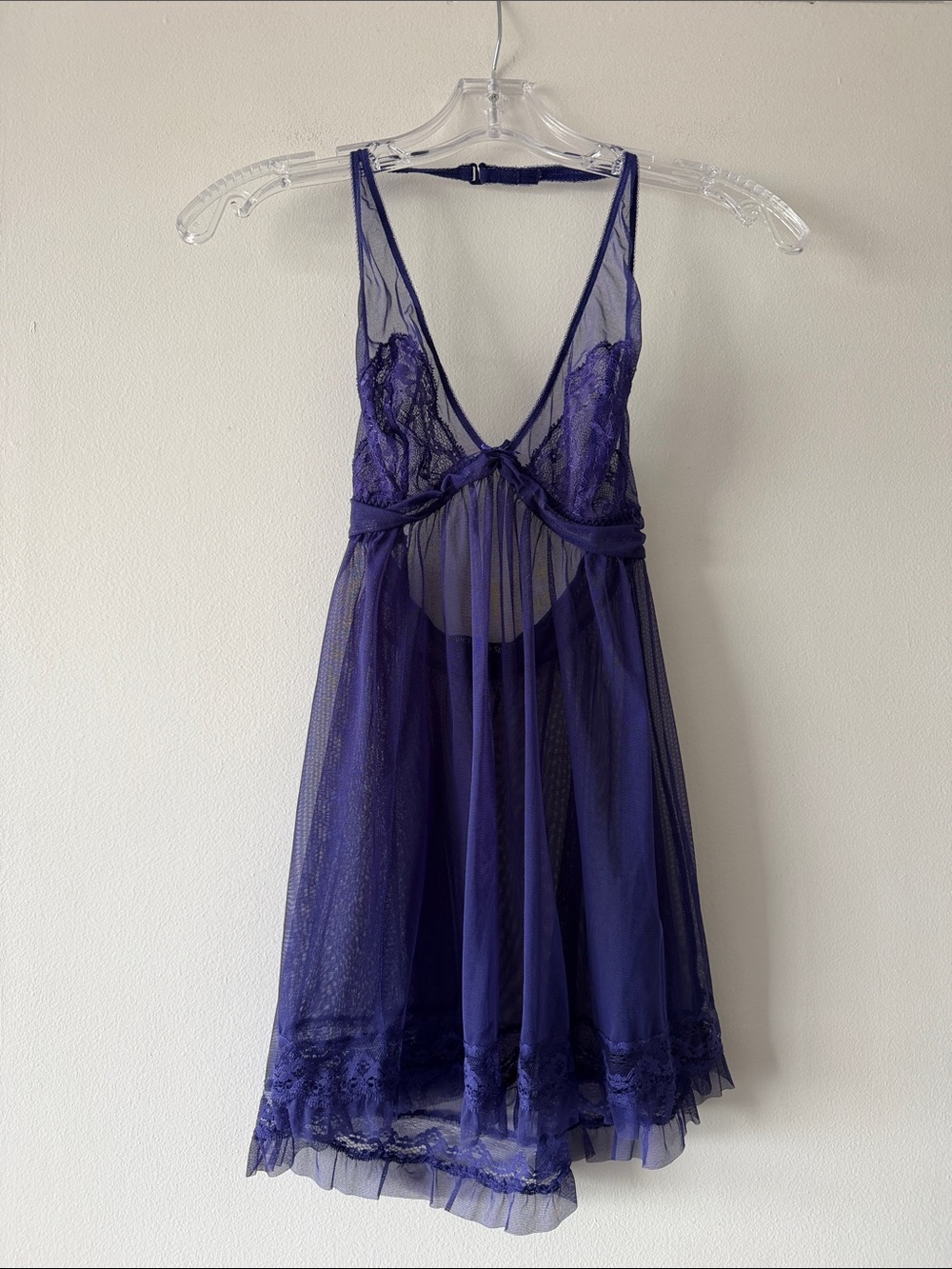 Y2K Victoria’s Secret Purple Mesh Lace Babydoll Lingerie Chemise Nightgown Small